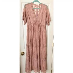 Pinkblush Lace Mesh Overlay Maternity Maxi Dress